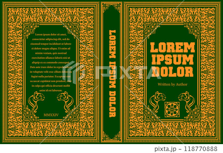 Ornate leather book cover and Old retro ornament frames. Royal Golden style design. Historical novel. Vintage Border to be printed on the covers of books. Colored Vector hand drawn illustration Ornate leather book cover and Old retro ornament frames. Royal Golden style design. Historical novel. Vintage Border to be printed on the covers of books. Colored Vector hand drawn illustration 118770888
