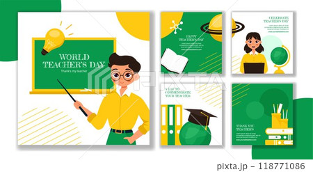 Teacher's Day Social Media Post Flat Cartoon Hand Drawn Templates Background Illustration Teacher's Day Social Media Post Flat Cartoon Hand Drawn Templates Background Illustration 118771086