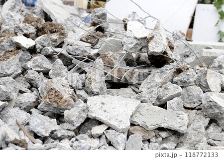 Piles of rubble after house demolition Piles of rubble after house demolition 118772133