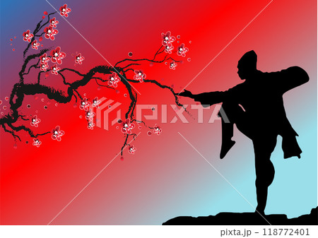 Japan style background with karate  image. Color 3d vector hand drawn  illustration 118772401