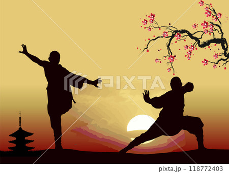 Japan style background with combat  image. Color 3d vector hand drawn  illustration 118772403