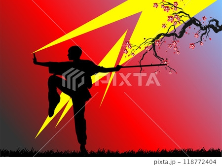 Japan style background with combat  image. Color 3d vector hand drawn  illustration 118772404