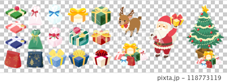 アイソメトリックで描いたクリスマスのイラストセット（ベクター） 118773119