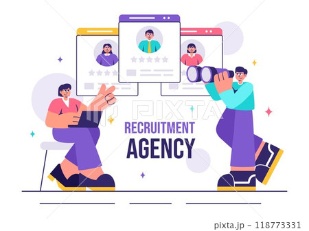 Recruitment Agency Vector Illustration featuring Managers Selecting Candidates Employee for Various Job Positions or Other Organizations 118773331