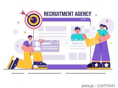 Recruitment Agency Vector Illustration featuring Managers Selecting Candidates Employee for Various Job Positions or Other Organizations 118773341