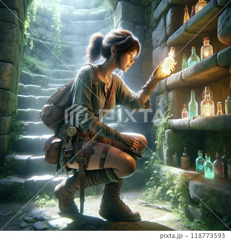 洞窟から出る子供 118773593