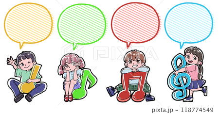 音符と子どもたちの吹き出し付きイラスト 118774549