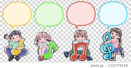 音符と子どもたちの吹き出し付きイラスト 118774549