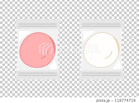Illustration of individually wrapped red and white mochi 118774719