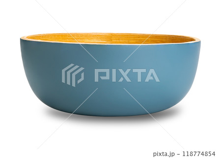 Closeup view of empty single gray wooden bowl. 118774854