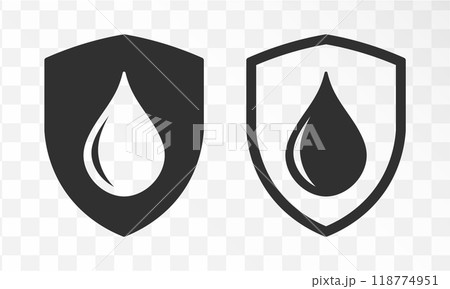 Waterproof shield drop icon symbol. Water Proof sign logo. Water protection, liquid proof. Vector illustration image. Isolated on background. Waterproof shield drop icon symbol. Water Proof sign logo. Water protection, liquid proof. Vector illustration image. Isolated on background. 118774951