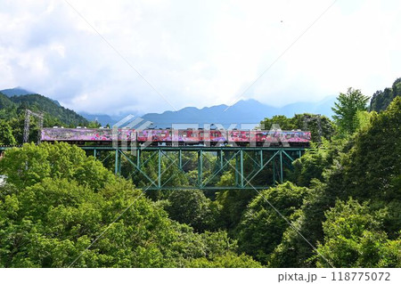 秩父鉄道　電車　武州日野駅　安谷橋梁を渡る 118775072