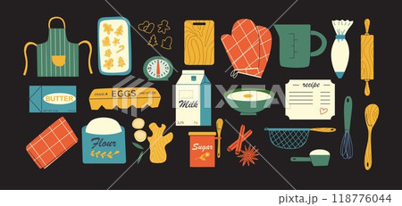 Baking tools and ingredients set of illustration 118776044