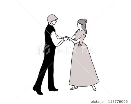 手をとり見つめ合う男女 118776096