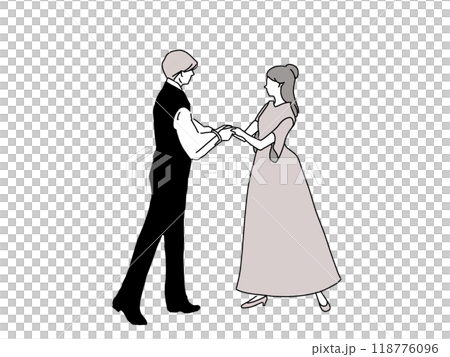 手をとり見つめ合う男女 118776096
