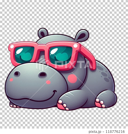 Cute hippopotamus with Christmas clipart watercolor Cute hippopotamus with Christmas clipart watercolor 118776216