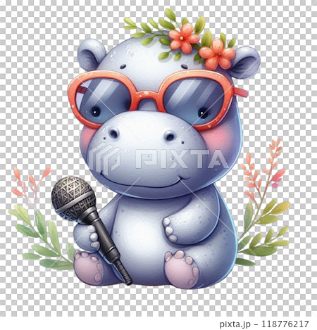 Cute hippopotamus with Christmas clipart watercolor  118776217