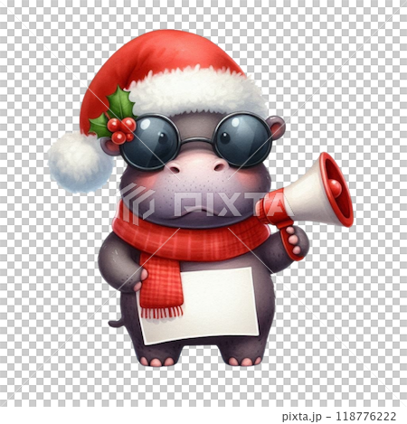 Cute hippopotamus with Christmas clipart watercolor  118776222