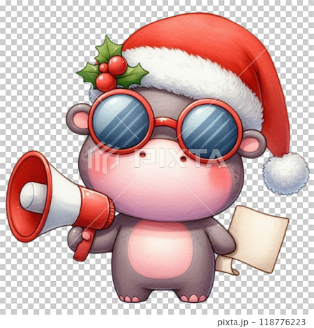 Cute hippopotamus with Christmas clipart watercolor  118776223