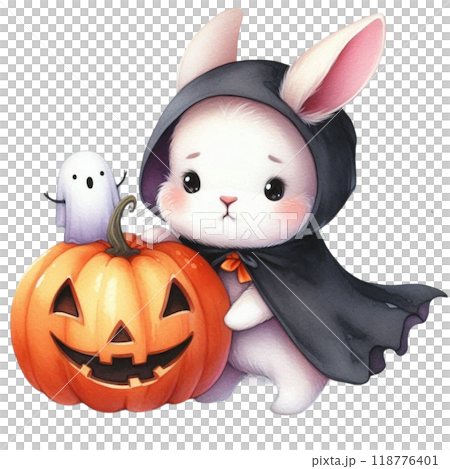 rabbit wearing a vampire costume clipart watercolor  118776401