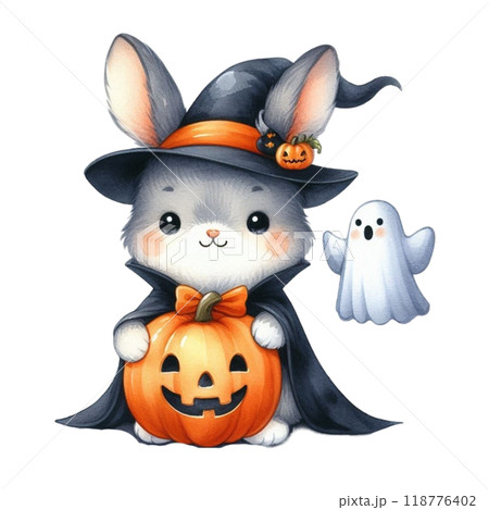 rabbit wearing a vampire costume clipart watercolor  118776402