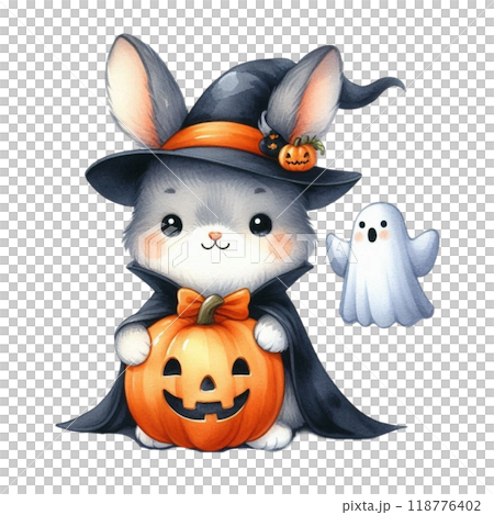 rabbit wearing a vampire costume clipart watercolor  118776402
