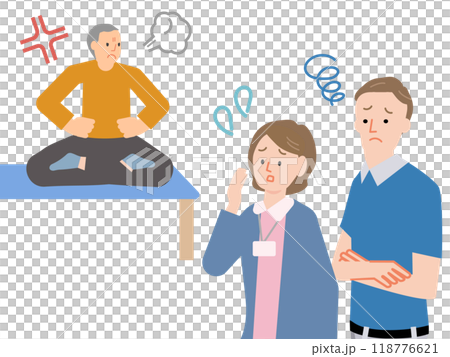 憤怒的人的插圖集，如投訴、抱怨、道德騷擾、顧客騷擾等。 118776621