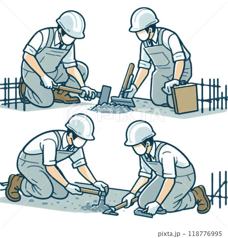基礎工事をする左官職人 118776995