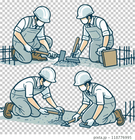 基礎工事をする左官職人 118776995