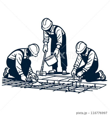 基礎工事をする左官職人 118776997