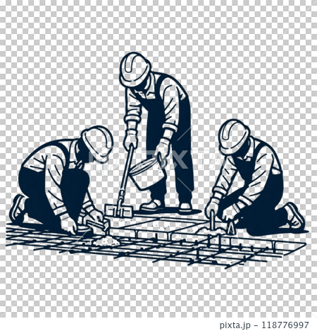 基礎工事をする左官職人 118776997