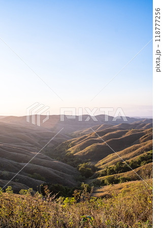 ハイキングで見た夕方の山の風景 118777256