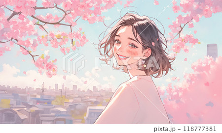 桜と若い女性 桜と若い女性 118777381