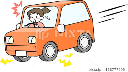 車を運転中に慌てて急停車する女性 118777496