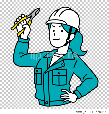 ペンチを構える作業員の女性 ペンチを構える作業員の女性 118778053