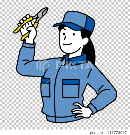 ペンチを構えるつなぎ作業服の女性 ペンチを構えるつなぎ作業服の女性 118778087