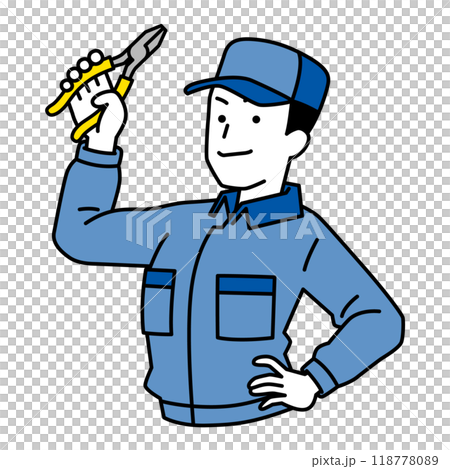 一個穿著工作服工作服的男人拿著鉗子 118778089