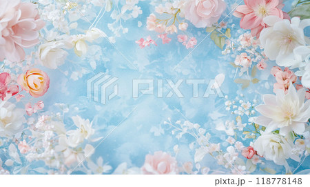 淡い花々が織りなす、花束のエレガントなフレーム 淡い花々が織りなす、花束のエレガントなフレーム 118778148