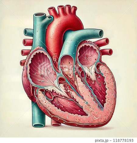 心臓組織の断面図 – リアルな心臓の構造を描いたイラスト 118778193