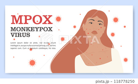 Danger of Mpox virus concept banner. Infected woman from monkey flat illustration 118778250