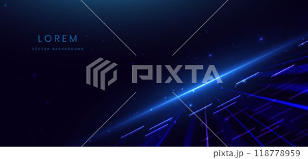 Abstract futuristic scene elegant blue light lines on dark background with lighting effect and sparkle. 118778959