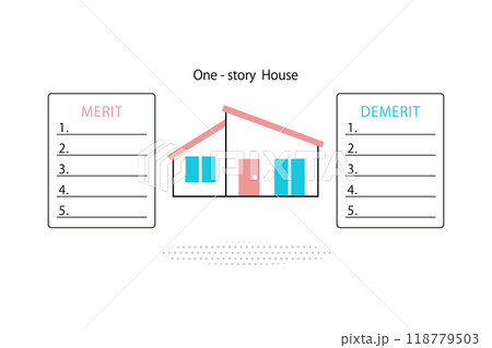 平屋住宅のメリットとデメリットを比較するイメージイラスト 平屋住宅のメリットとデメリットを比較するイメージイラスト 118779503