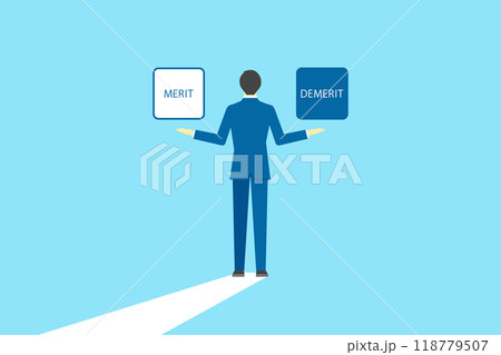 メリットとデメリットを比較する後ろ姿のビジネスマン メリットとデメリットを比較する後ろ姿のビジネスマン 118779507