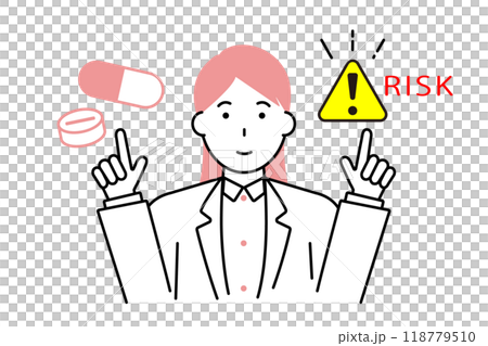 薬のリスクを説明する白衣を着た女性 118779510
