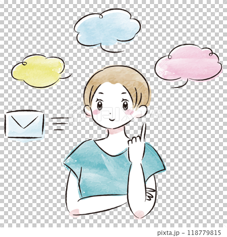 メールを送るおしゃれな女性の水彩画ベクターイラスト（吹き出し付き） 118779815