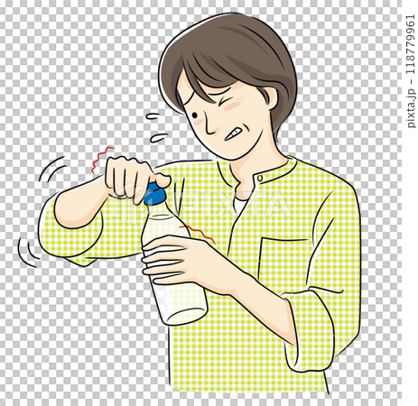 一名女士的手指僵硬,無法打開蓋子。 一名女士的手指僵硬,無法打開蓋子。 118779961