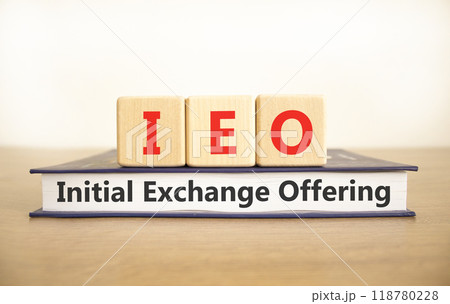 IEO initial exchange offering symbol. Concept words IEO initial exchange offering on beautiful wooden blocks. Beautiful white background. Business IEO initial exchange offering concept. Copy space. 118780228