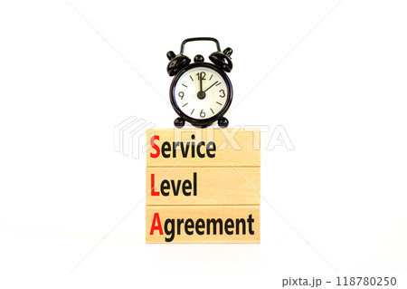 SLA service level agreement symbol. Concept words SLA service level agreement on beautiful wooden blocks. Beautiful white background. Business SLA service level agreement concept. Copy space. 118780250