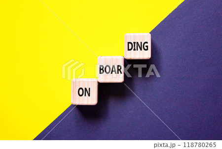 Onboarding success symbol. Concept word Onboarding on wooden blocks. Beautiful yellow and black background. Business onboarding success concept. Copy space. Onboarding success symbol. Concept word Onboarding on wooden blocks. Beautiful yellow and black background. Business onboarding success concept. Copy space. 118780265