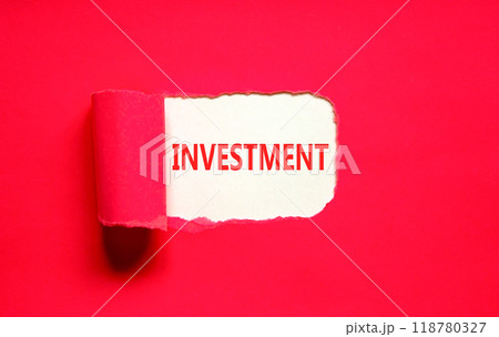 Investment symbol. Concept word Investment on beautiful white paper. Beautiful red paper background. Business investment concept. Copy space. 118780327